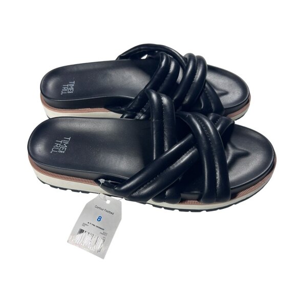 Time & Tru Sandals Womens Size 8 Black Slip-On Double Cross Strap NEW - Picture 3 of 6
